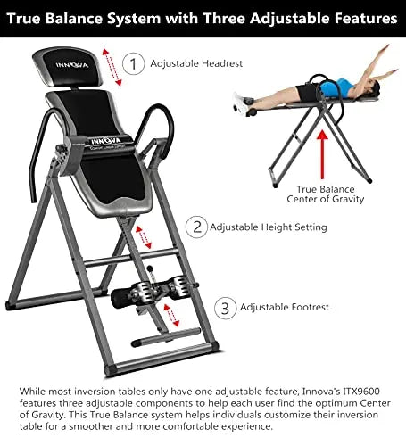 HEALTH AND FITNESS ITX9600 Inversion Table  Heavy-Duty Steel Frame with Adjustable Ankle Holders