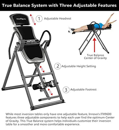HEALTH AND FITNESS ITX9600 Inversion Table  Heavy-Duty Steel Frame with Adjustable Ankle Holders