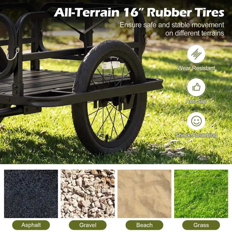 Heavy-Duty Universal Bike Cargo Trailer with 16-Inch All-Terrain Tires and Secure Hitch
