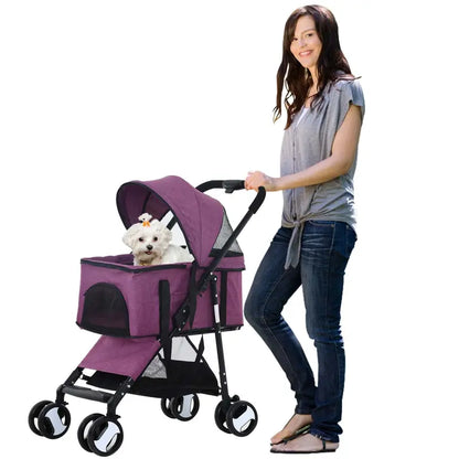 Pet Gear 3-in-1 Folding Pet Stroller with Detachable Carrier, Purple, 44lb Capacity