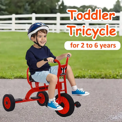 Yellow Kids Tandem Tricycle with Passenger Seat, Inflation-Free Rubber Wheels  Suitable for Ages 3+, Preschool & Daycare Playground Use