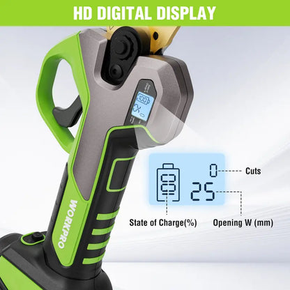 WORKPRO 12V Cordless Pruning Shears — 1.2″ Cutting Capacity with Dual Batteries and Fast Charger