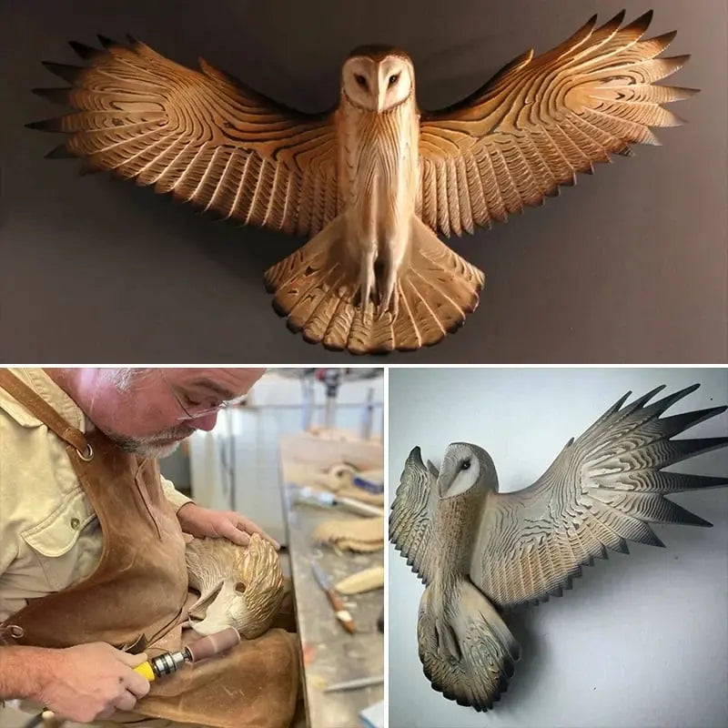TimberHaven Wooden Owl Wall Art  ‘Majestic’ Carved Bird Decor in Natural Wood Finish