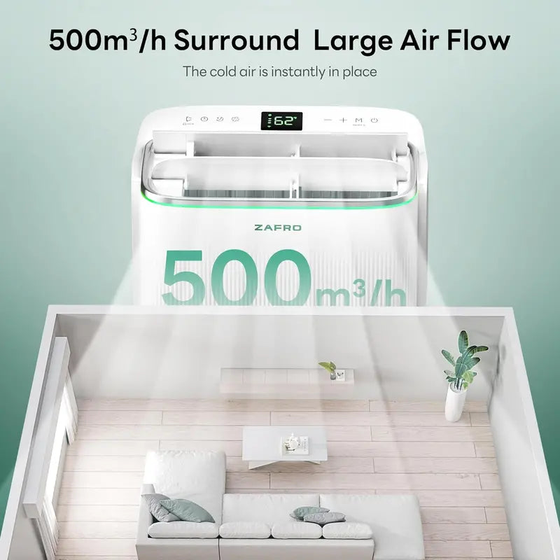 ZAFRO 8,000 BTU Portable AC Unit  4-Mode Energy-Efficient Cooler with Remote, 24-Hour Timer, Ideal for Bedrooms & Dorms, White Design