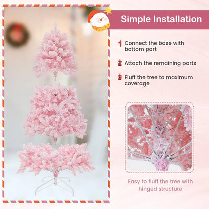 6-Foot Pink Snow-Flocked Christmas Tree  Pre-Lit Holiday Decoration for Home or Office