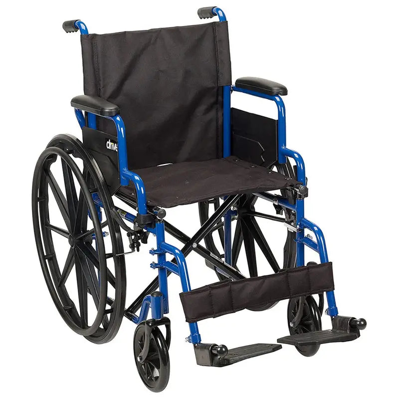 Drive Medical Blue Streak Lightweight Folding Wheelchair  20-Inch Wide Seat, Compact Aluminum Frame