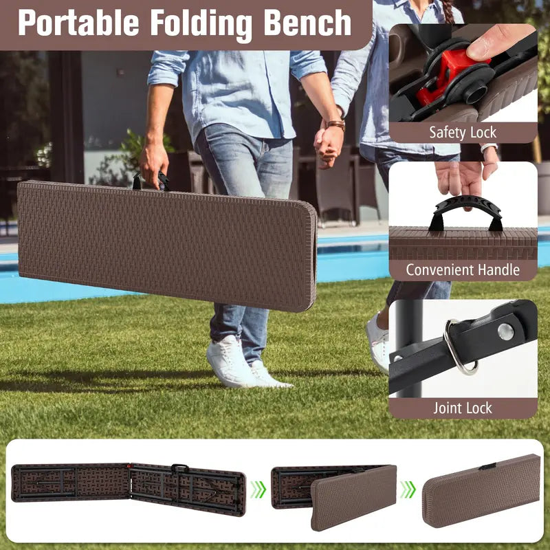 6-Foot Heavy-Duty Plastic Folding Bench  1320-LB Capacity Portable Seat for Camping, Picnics & Events