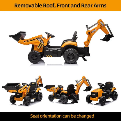 12V JCB Ride-On Excavator Toy  Realistic Digging Arm, Adjustable Speeds, Slow Start/Stop & Ages 48