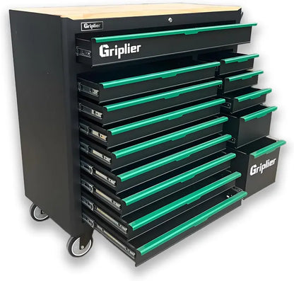 46.8″ Wide 14-Drawer Rolling Tool Chest with Integrated Wood Workbench and Heavy-Duty Brake Casters