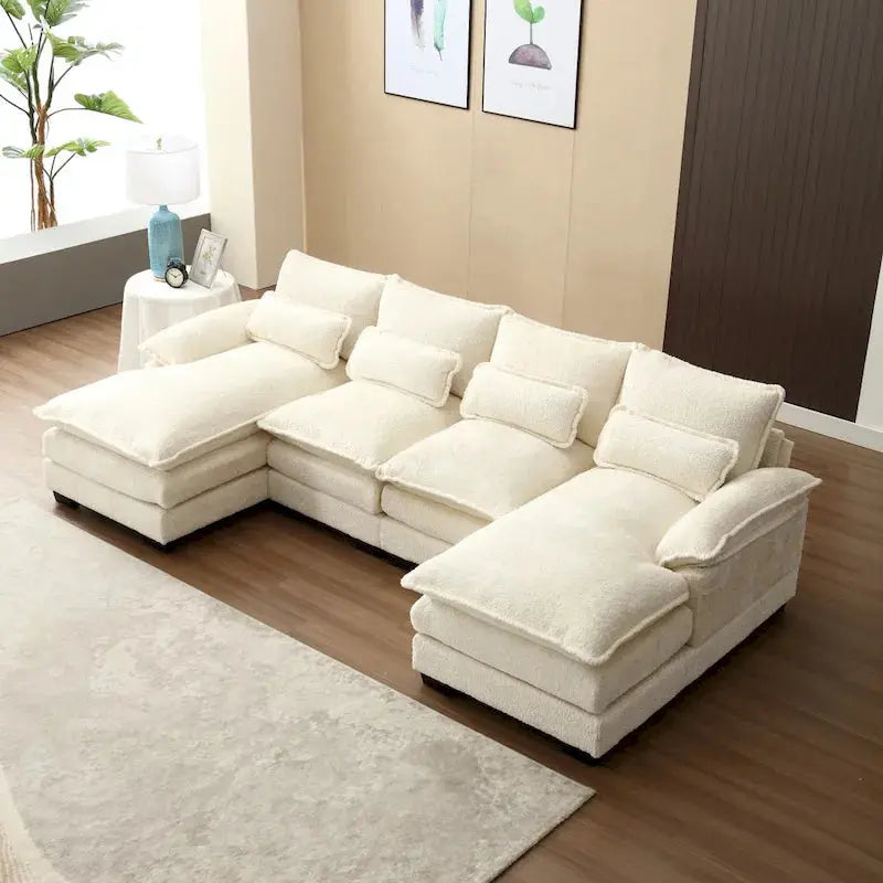 Cloud-Chenille U-Shaped Sectional Sofa  Modern Modular Sleeper Couch with Double Chaise and Bouclé Fabric Options