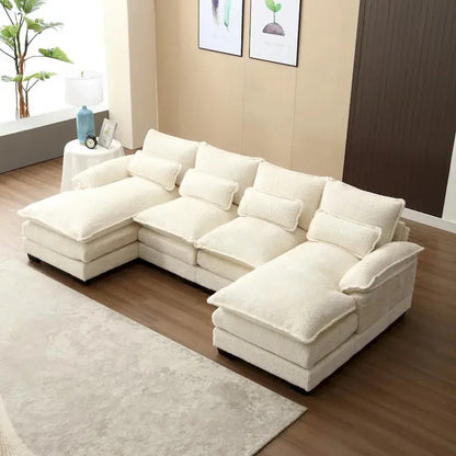 Cloud-Chenille U-Shaped Sectional Sofa  Modern Modular Sleeper Couch with Double Chaise and Bouclé Fabric Options