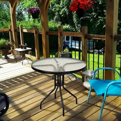 Costway 32-Inch Outdoor Patio Round Table  Tempered Glass Top with Powder-Coated Base