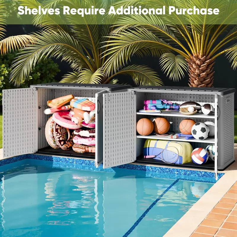 Devoko Weatherproof Outdoor Storage Cabinet  26 Cu Ft Horizontal Patio Box with Lockable Doors