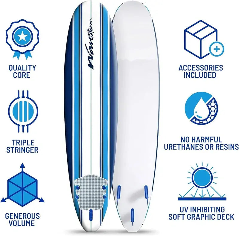 Wavestorm 8ft Foam Surfboard  Wax-Free Soft-Top Longboard for All Skill Levels, Adults & Kids