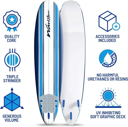 Wavestorm 8ft Foam Surfboard  Wax-Free Soft-Top Longboard for All Skill Levels, Adults & Kids