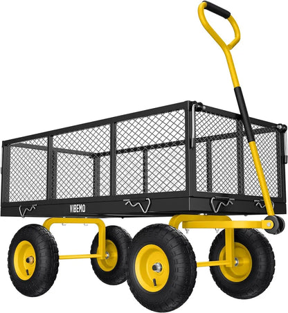 Heavy-Duty Steel Garden Utility Wagon  1400 lb Capacity, Convertible Mesh Sides, and 13″ Pneumatic Tires