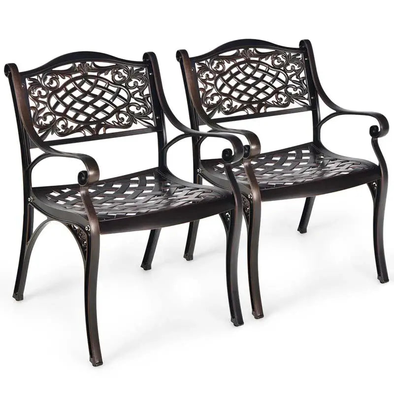 All-Weather Cast Aluminum Outdoor Dining Chairs  Set of 2 or 4 Pneumatic Armchairs with Ergonomic Curved Seats