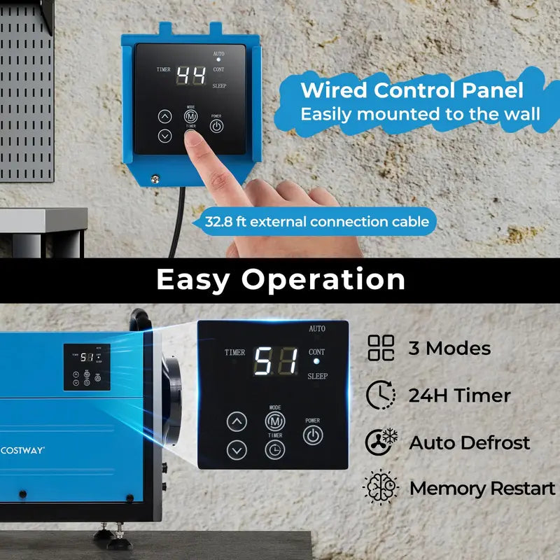 124-Pint Crawl Space Dehumidifier  Designed for 1,300 Sq. Ft Areas with 9.8-Foot Drain Hose & Remote Panel