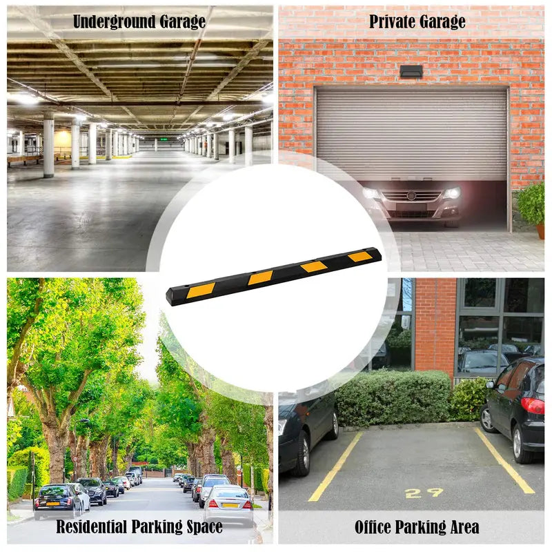 72-Inch Heavy-Duty Rubber Parking Curb with Reflective Yellow Safety Stripes
