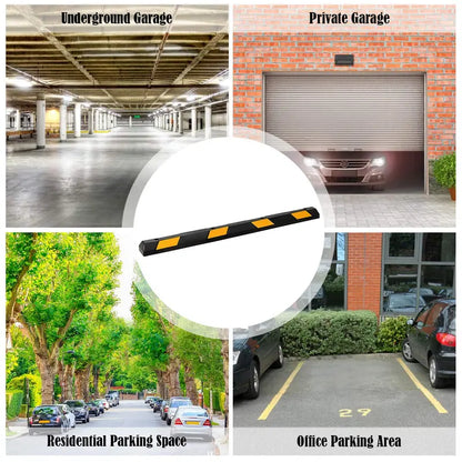 72-Inch Heavy-Duty Rubber Parking Curb with Reflective Yellow Safety Stripes