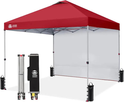 CROWN SHADES 10′ x 10′ Pop-Up Canopy with Single Sidewall: Portable Event Shelter for Parties, Campgrounds, and Outdoor Markets — Includes STO-N-Go Carry Bag
