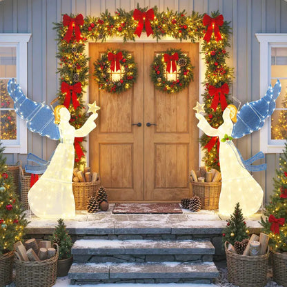 5-Foot Illuminated Angel Ornament  Glowing Star Halo and Expansive Wing Design