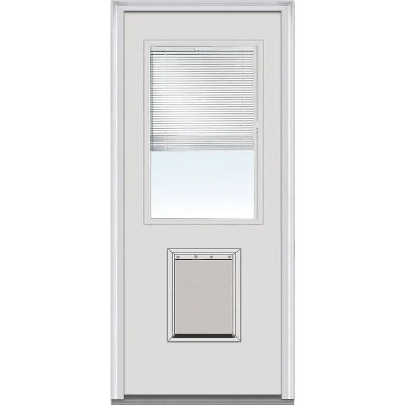 National Door Company Steel Exterior Entry Door  Primed, 32″ x 80″, 1/2-Lite with Blinds & Pet Door, Right-Hand Inswing