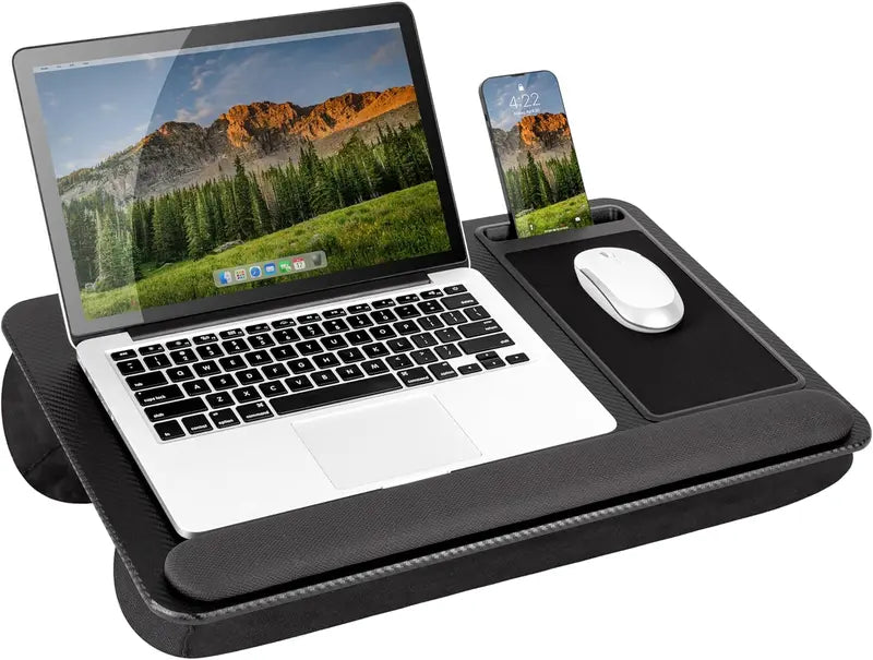 Ergonomic Lap Desk for Remote Work Featuring Integrated Mouse Pad, Cushion & Device Slot