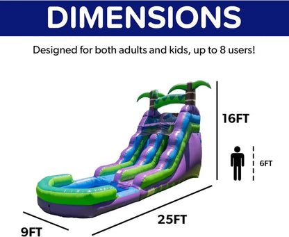 HeroKiddo 16-Foot Tropical-Themed Inflatable Water Slide with Pool  Wet/Dry Use