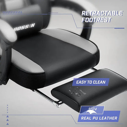 BOSSIN Premium Ergonomic Gaming Chair  PU Leather, Adjustable Footrest & Headrest, 90°155° Recline, 300 lb Capacity