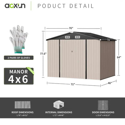 Aoxun 6.4×4 FT Compact Outdoor Storage Shed  Weatherproof Tool & Garden Equipment Enclosure