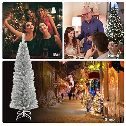 6-Foot Blue Slim Pencil Christmas Tree  Space-Saving Artificial Design
