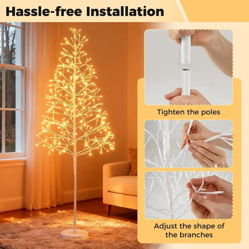 5/6/7-Foot Pre-Lit LED Birch Twig Tree with Warm White Lighting and Reinforced Base