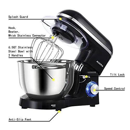 Aucma Electric Stand Mixer  6.5 QT Capacity, 6-Speed Control, Tilt-Head Design for Home Baking