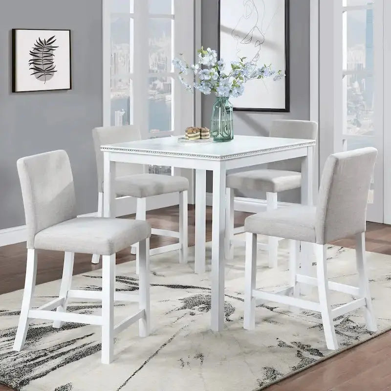 Contemporary 5-Piece Dining Set  Square Counter-Height Table + 4 Upholstered Chairs