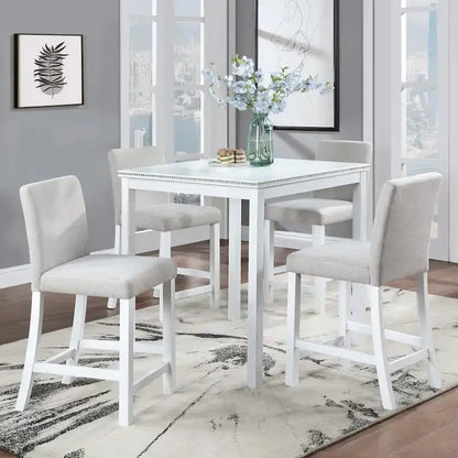 Contemporary 5-Piece Dining Set  Square Counter-Height Table + 4 Upholstered Chairs