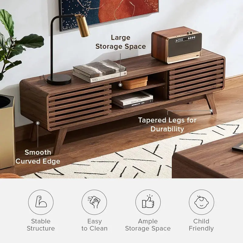 mopio Ensley 59-Inch Walnut-Finish TV Stand Compatible with 55- to 65-Inch TVs