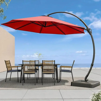 LAUSAINT HOME Cantilever Patio Umbrella  11-Foot Curved Deluxe Shade with Included Base