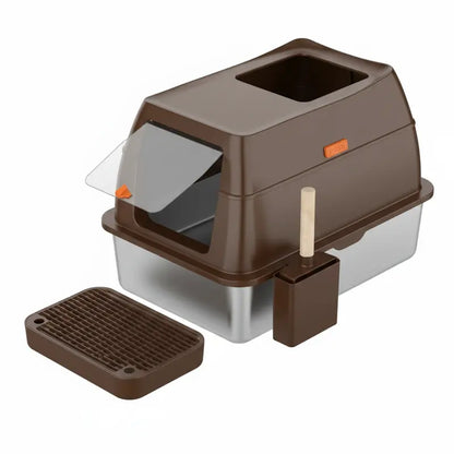 Front-Entry Covered Litter Box with Stainless Steel Pan and Quiet Lid Mechanism