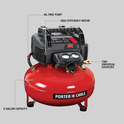 PORTER-CABLE 6-Gallon Pancake Air Compressor, Oil-Free, Enhanced Packaging (C2002-ECOM)