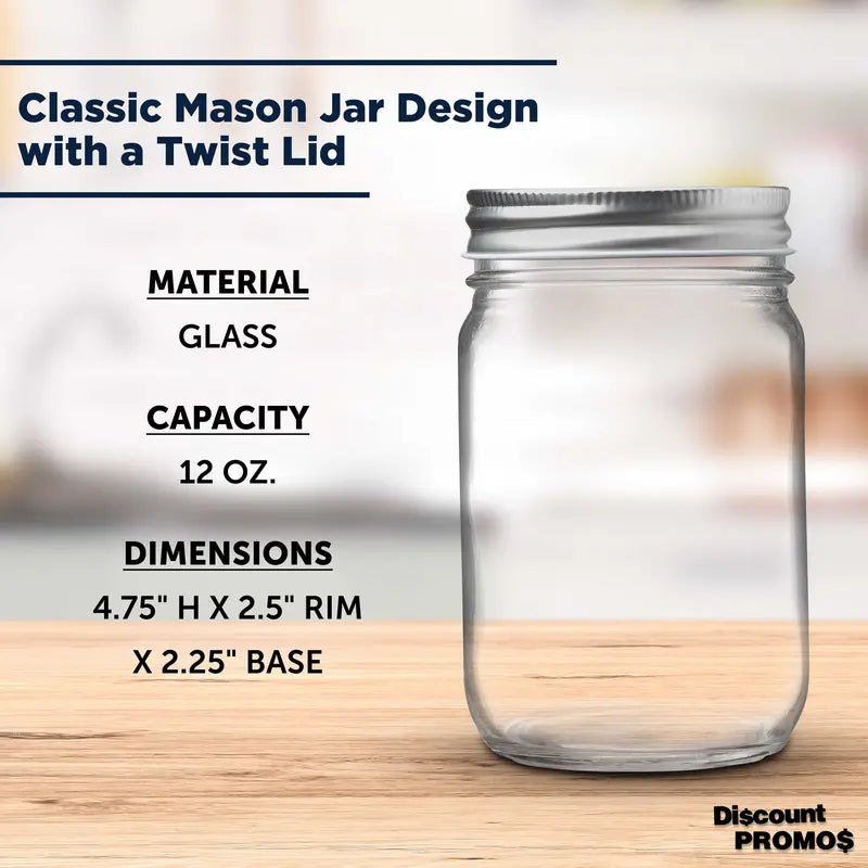 10 Decorating Mason Jars Set, 12 oz.  Canning, Aluminum Lid  Clear