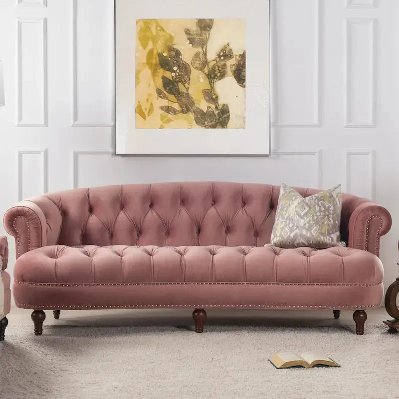 La Rosa 84″ Mid-Century Velvet Chesterfield Sofa  Tufted Upholstered Sectional Couch