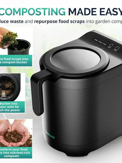 2.5L Electric Kitchen Composter  Odorless Countertop Food Waste Processor with Clear Lid