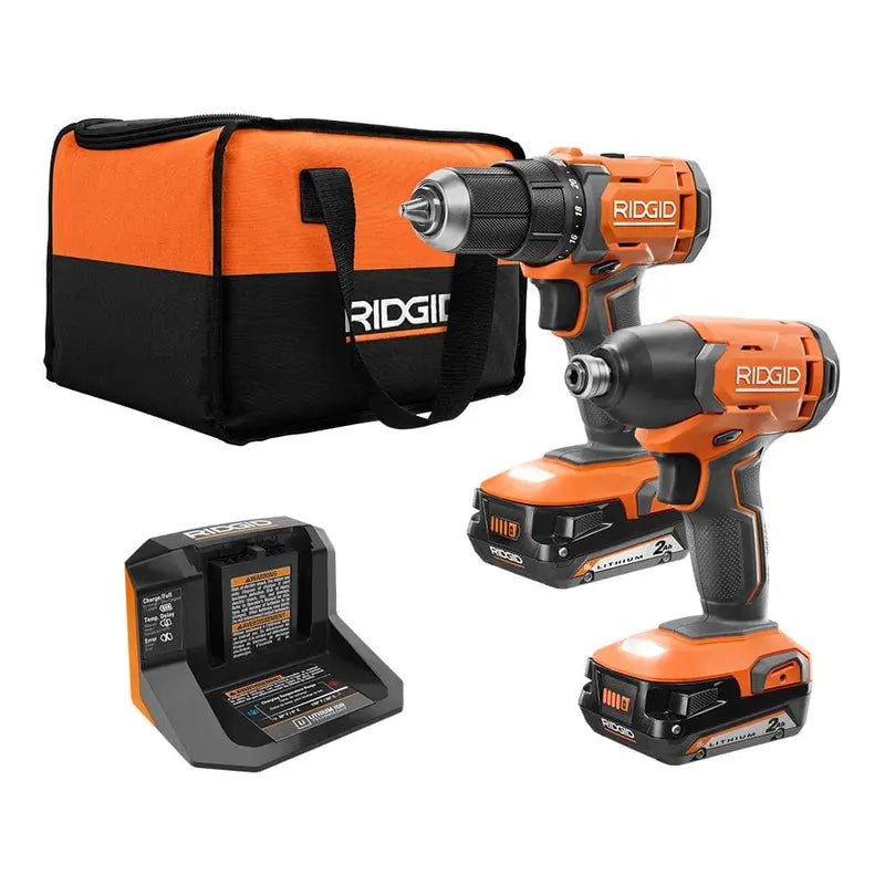 RIDGID 18V Cordless 2-Tool Combo Kit with 1/2 in. Drill/Driver, 1/4 in. Impact Driver, (2) 2.0 Ah Batteries, Charger, and Bag R9272