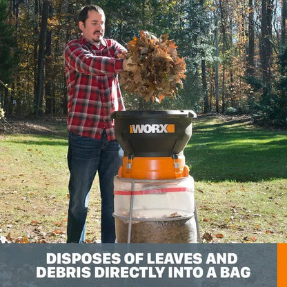 WORX 13Amp Electric Leaf Mulcher, 53Gallon/Min, Portable 20lbs, Flex-a-Line System