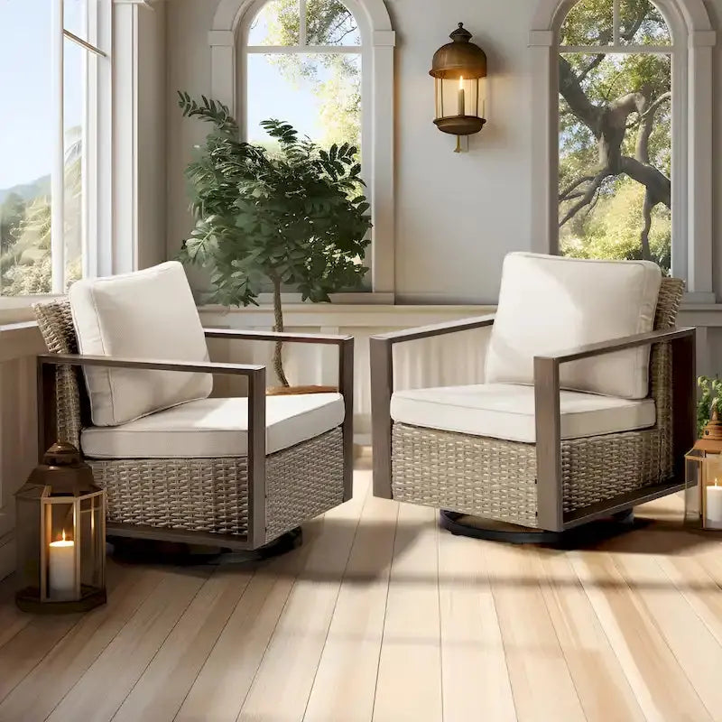 Cozywor Outdoor Wicker Rocking Chair Set  2-Piece Patio Seating with Cushions & Metal Frame