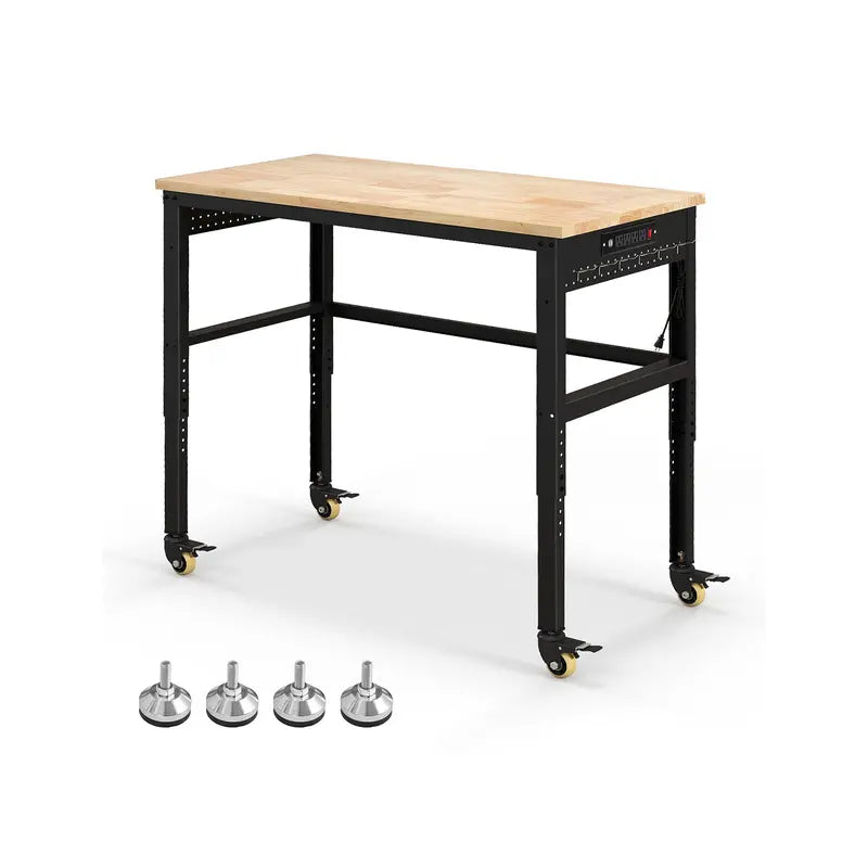 48-Inch Adjustable Workbench  Heavy-Duty Oak Top with Non-Slip Pads