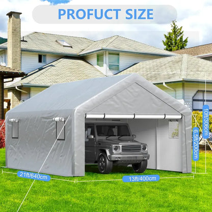 6×8 ft Heavy-Duty Portable Carport Tent  Four-Season Garage Canopy with Removable Walls, Door & Tarpaulin Cover