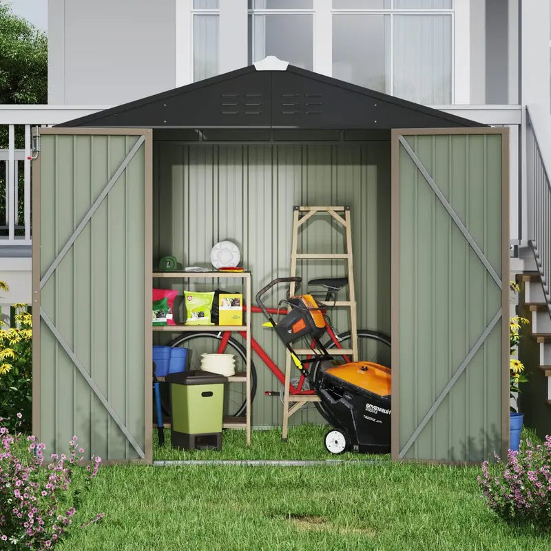 Devoko 5′ x 3′ Corrosion-Resistant Garden Shed  Lockable Steel Outdoor Storage House with Single Secure Door
