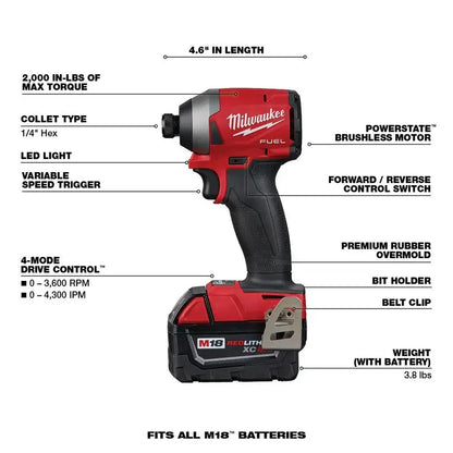 FUEL 18V M18 7-Tool Cordless Combo Kit  Brushless Motors, 5.0Ah Batteries Included